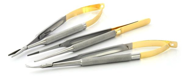 Three Castroviejo needle holders with gold handles