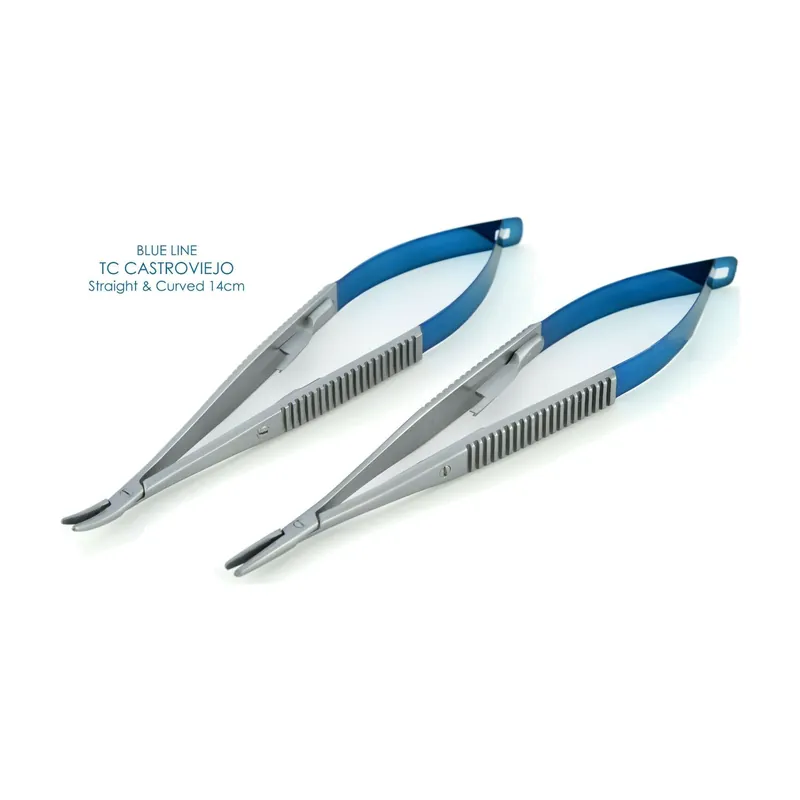 Castroviejo Flat Needle Holder 18cm Curved Blue